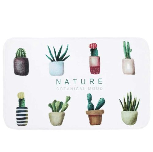 Nature Botanical Mood fürdőszobai lábtörlő - fehér, növény mintás, 60x40 cm
